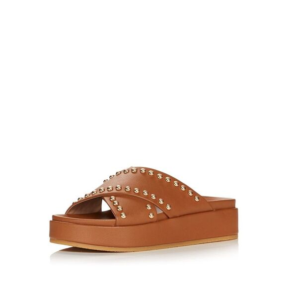 AQUA Shoes - AQUA Womens Brown 1" Platform Krisa Round Toe Wedge Slip On Slide Sandals 6.5 M